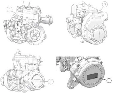 Polaris moottorikelkan moottorin sarjanumeron sijainti