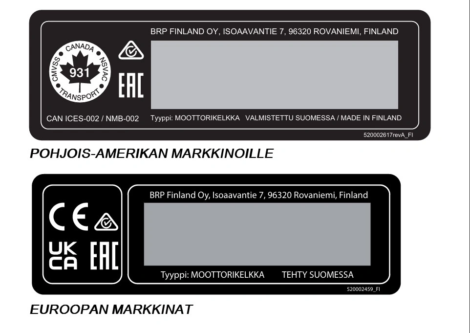 Lynx VIN-tarra – viivakoodi ja VIN, joista mallikoodi ja muut tiedot tulkitaan