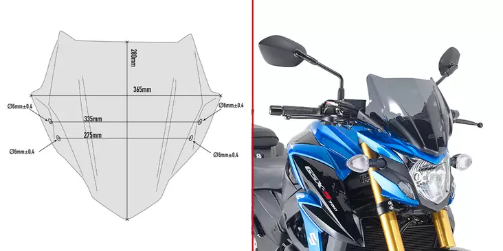 Givi Specific screen, smoked 28 x 36,5 cm (H x W) GSX-S750 (17) - Moottoripyörän katteet ja tuulenohjaimet - D230240 - 1
