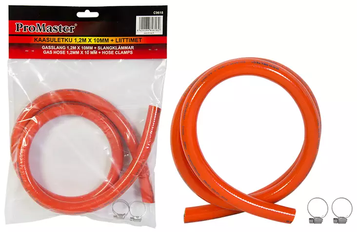 Nestekaasuletku 1,2m x 10mm + liittimet - Tohot, paineensäätimet ja kaasuliittimet - LX7190 - 1