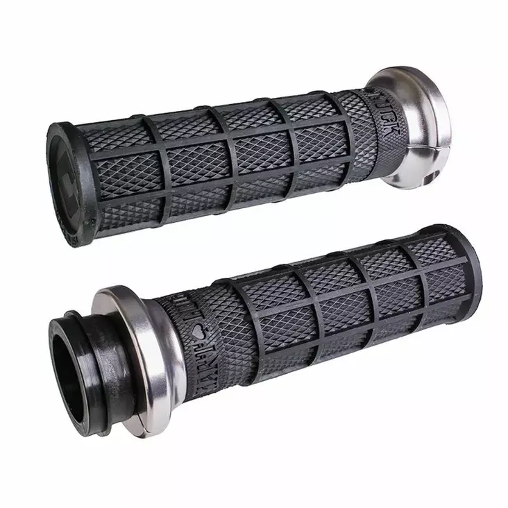 ODI Street V-TWIN Lock-On HART-LUCK Full-Waffle BLACK/Black/silver - Moottoripyörän kahvakumit - D510190 - 1