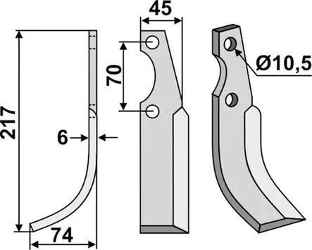 Kaariterä 217 x 6 x 45 mm - Tarvikevaraosat - 350-271 - 2