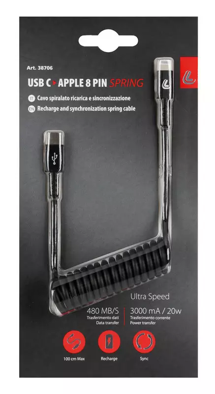 Optiline Usb-C to Apple 8Pin 1M Recoile Cable 38706 - Matkapuhelinpidikkeet ja tarvikkeet - D449311 - 1