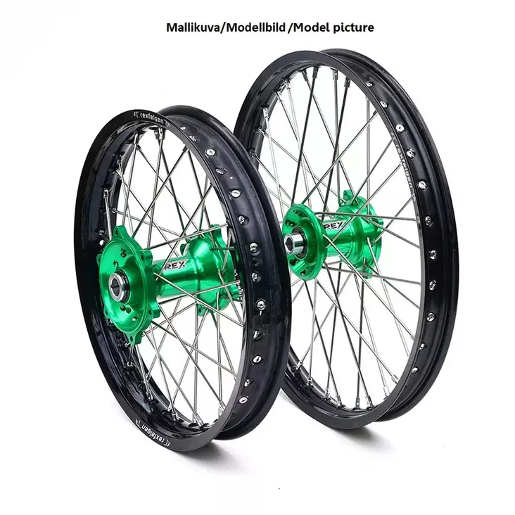 REX WHEELS 19-2,15 KX250/KXF450 03-.. MUSTA VANNE/VIHREÄ NAPA 25MM - Moottoripyörän vanteet - D221931 - 1