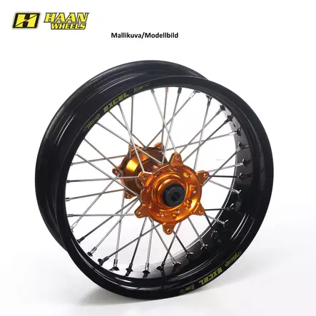 Haan wheel KTM EXC 17-5.00 ORANGE HUB/BLACK RIM & SPOKES, ORANGE NIPPLES w. cush - Moottoripyörän vanteet - D443582 - 1