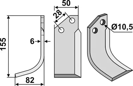 Maanmuokkaimen terä 155 x 6 x 50 mm - Tarvikevaraosat - 350-582 - 2