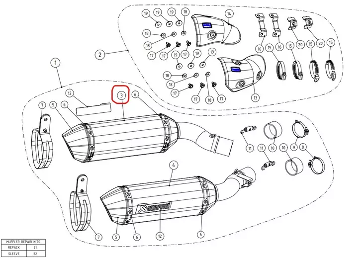 Akrapovic Äänenvaimennin Vasen CA Z1000 2014-2020 - Moottoripyörän pakoputken osat - D374192 - 1