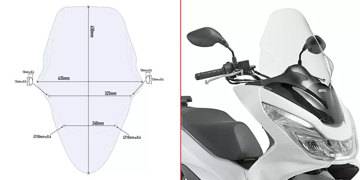 Givi Specific screen, transparent 63 x 43,5 cm (H x W) PCX 125-150 (14-17) - Moottoripyörän katteet ja tuulenohjaimet - D175942 - 1