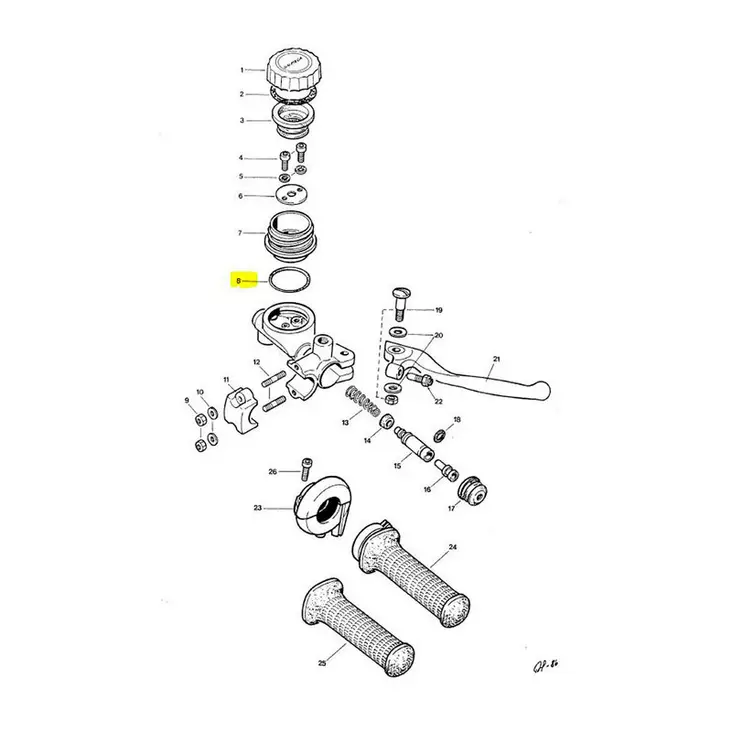 Jarrukahvan rungon nestesäiliön tiiviste, Tunturi Tiger - Mopon ja skootterin jarrusylinterit - D480132 - 1