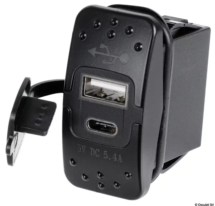 USB-A + USB-C paneelilaturi 12/24V 2x2,4A - Veneen pistorasiat ja pistokkeet - M14-195-62 - 1