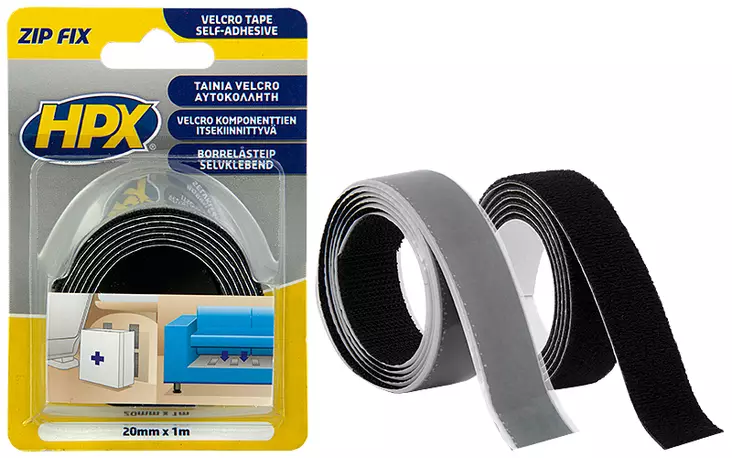 Zip fix koukku+silmukka 2kpl 20mm x 1m - Teipit ja suojaus - LX5252 - 1