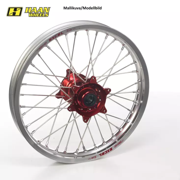 Haan wheel CRF250/450 95- 21-1,60 RED HUB/SILVER RIM/BLACK SPO/BLACK NIP - Moottoripyörän vanteet - D254503 - 1