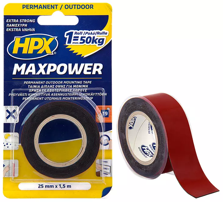 Kaksipuolinen voimateippi 25mm x 1,5m - Teipit ja suojaus - LX5223 - 1