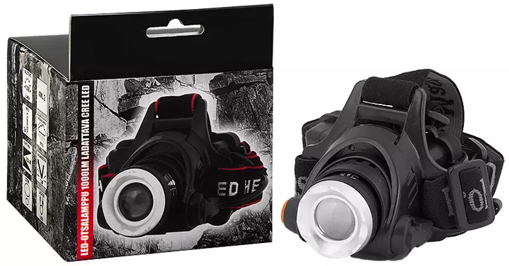 Led-otsalamppu 1000lm ladattava - Paristokäyttöiset otsavalaisimet - LX6203 - 1