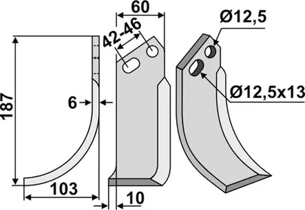 Kaariterä 187 x 6 x 60 mm - Tarvikevaraosat - 350-144 - 2