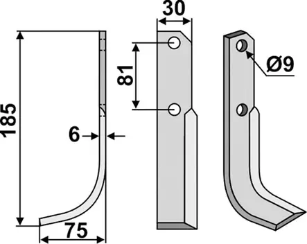 Maanmuokkaimen terä 185 x 6 x 30 mm - Tarvikevaraosat - 350-584 - 2