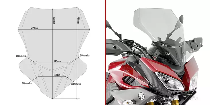 Givi Spoileriplexi 48 x 42 cm (k x l) MT-09 Tracer (15) - Moottoripyörän katteet ja tuulenohjaimet - D192434 - 1