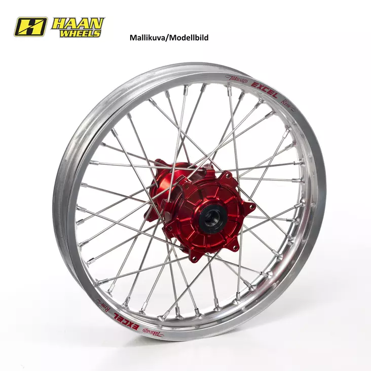 Haan wheel CRF450 13- 19-2,15 RED HUB/SILVER RIM/BLACK SPO/BLACK NIP - Moottoripyörän vanteet - D254504 - 1
