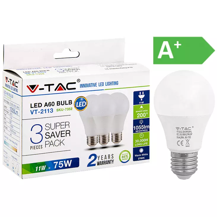 Led-polttimo 11w e27 2700k 1055lm a60 3- - Motorsport varaosat ja tarvikkeet - LX5824 - 1