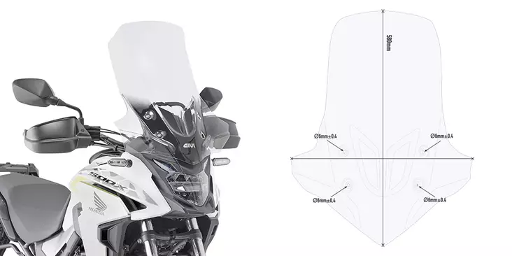 Givi Specific screen, transparent 58 x 45 cm (H x W) CB 500 X (19) - Moottoripyörän katteet ja tuulenohjaimet - D324465 - 1