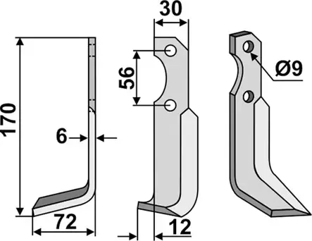 Maanmuokkaimen terä 170 x 6 x 30 mm - Tarvikevaraosat - 350-586 - 2