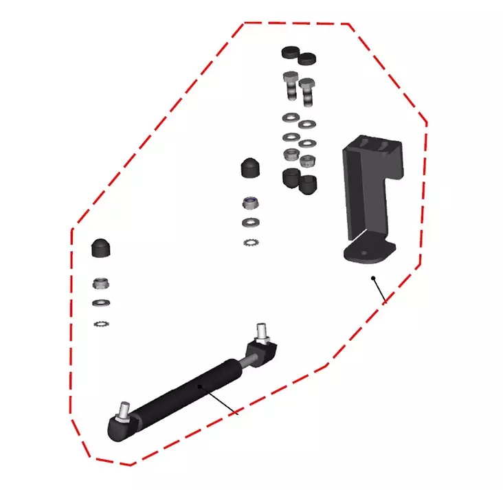 DFK Kaasujousi sis. kiinnityssarja Vasen Polaris Ranger 570 Midsize 2022-> - DFK hyttien varaosat ja tarvikkeet - D528146 - 1