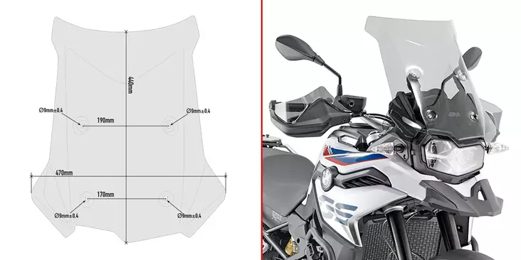 Givi Specific screen, smoked 44 x 47 cm (H x W) BMW F750GS/F850GS (18-19) - Moottoripyörän katteet ja tuulenohjaimet - D324466 - 1