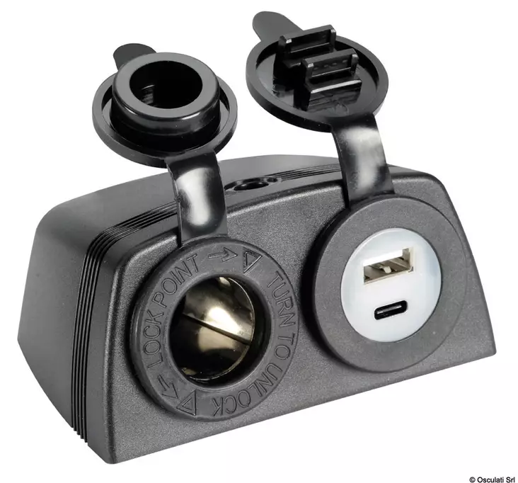 Lighter + USB-A + USB-C socket with housing - Veneen pistorasiat ja pistokkeet - D522406 - 1
