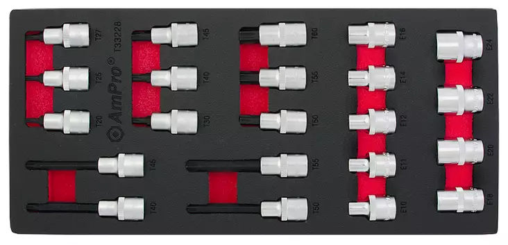 Va-torx ja e-torx hylsysarja 1/2" 22-os. - Työkalut työkaluvaunuihin - LX5136 - 1