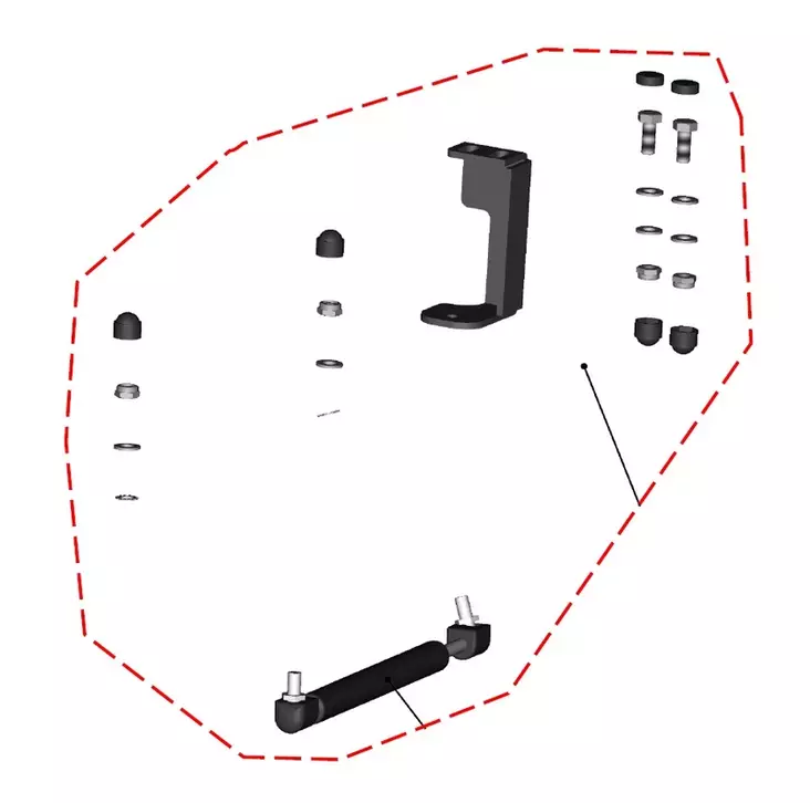 DFK Kaasujousi sis. kiinnityssarja Oikea Polaris Ranger 570 Midsize 2022-> - DFK hyttien varaosat ja tarvikkeet - D528147 - 1