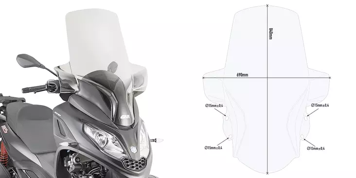GIVI SPOILER PIAG.MP3 300 HPE - Moottoripyörän katteet ja tuulenohjaimet - D348627 - 1