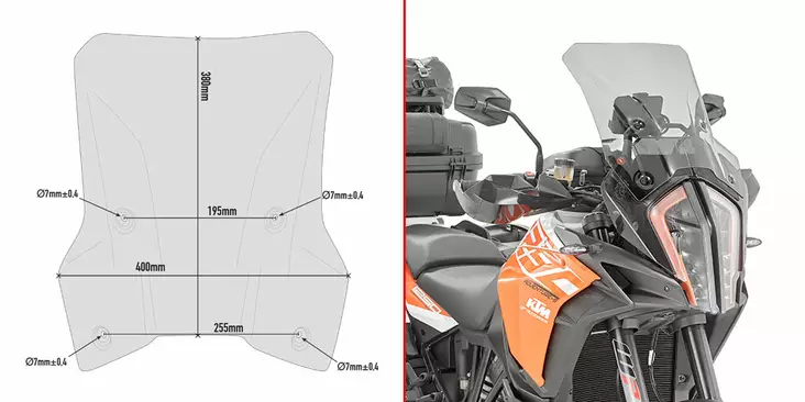 Givi Specific screen, smoked 38 x 40 cm 1290 Adventure S / Adventure R (17) - Moottoripyörän katteet ja tuulenohjaimet - D258318 - 1