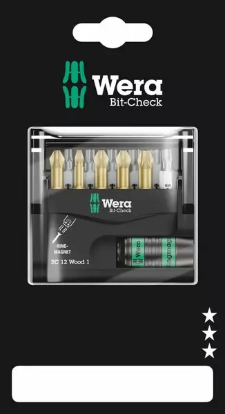 Bit set 1/4´´ bit-check 12 wood 1 sb ph, pz, tx, wera - Ruuvauskärkisarjat - 503-136390WERA - 1
