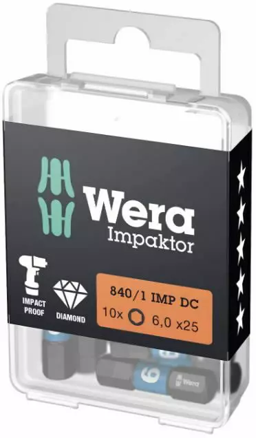Kärki 1/4´´ 840/1 imp dc impaktor, hex 10 pcs 4,0x25, wera - Ruuvauskärjet - 503-057604WERA - 1