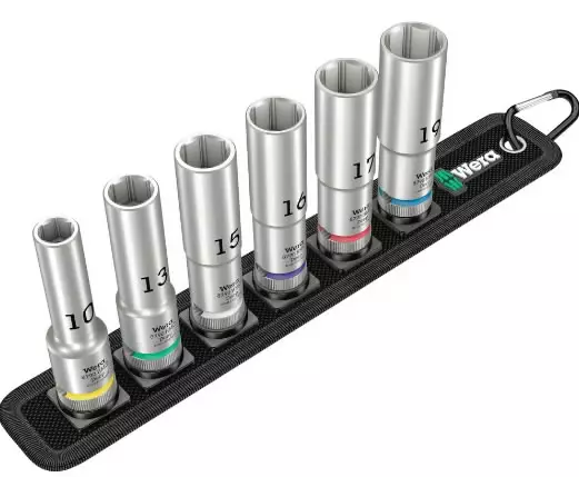 Socket set 1/2´´, long, 10-19mm, on belt, wera - Hylsyt ja voimahylsyt - 503-004565WERA - 1
