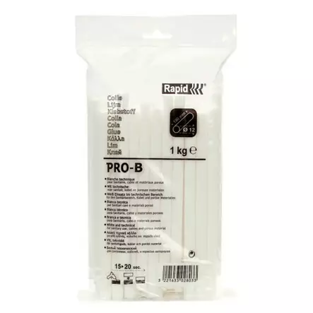 Glue sticks professional 12x190mm, sanitary & cable pro-b, white, 1kg, rapid - Liimat - 503-40302803RAPID - 2