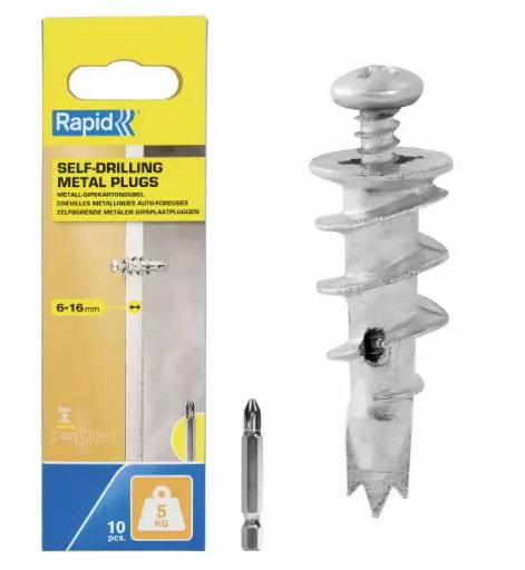 Itseporautuvat kipsilevykiinnikkeet, seinän paksuus 6–16 mm,, rapid - Lävistys ja niittaus - 503-5001558RAPID - 1