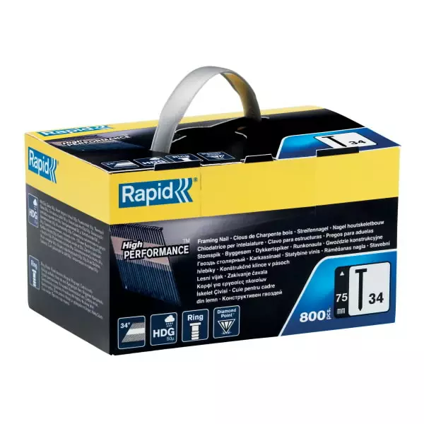 Nails 34/75mm d-head, galv. ring profile 800pc, rapid - Niitit ja sinkilät - 503-5000796RAPID - 1