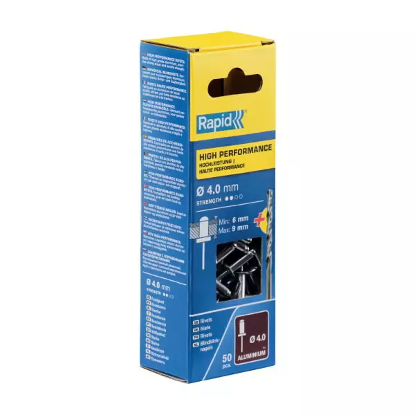 Niitti alumiini al 4,0x12 mm 50 kpl + drill c, rapid - Lävistys ja niittaus - 503-5000384RAPID - 1