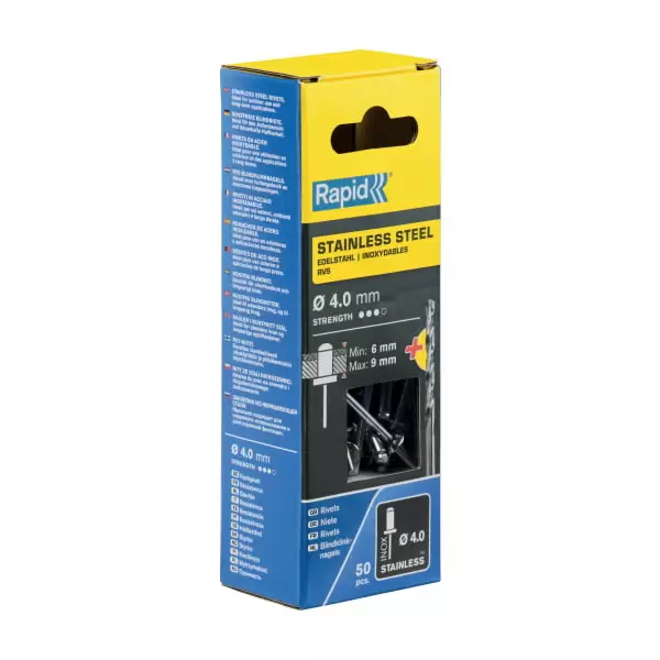 Niitti ruostumaton 4,0x12 mm 50 kpl + drill c, rapid - Lävistys ja niittaus - 503-5000394RAPID - 1