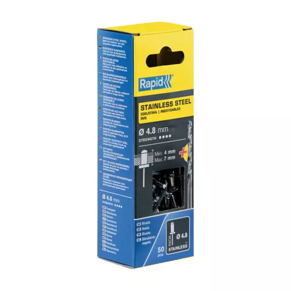 Niitti ruostumaton 4,8x10 mm 50 kpl + drill c, rapid - Lävistys ja niittaus - 503-5000396RAPID - 1