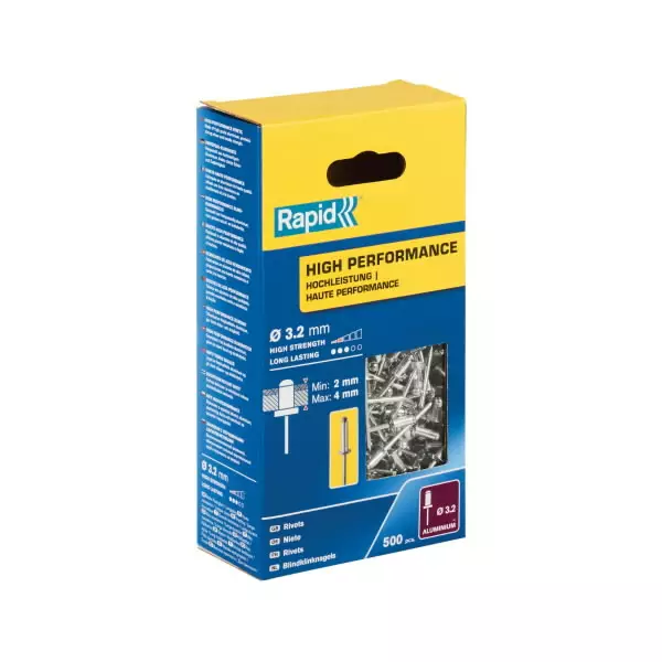 Rivets ?3.2 8mm alu 500pcs box, rapid - Lävistys ja niittaus - 503-5001431RAPID - 1
