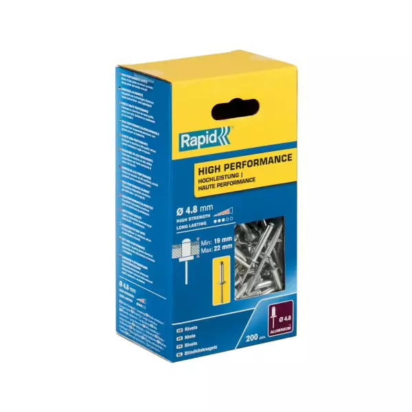 Rivets ?4.8 25mm alu 200pcs box, rapid - Lävistys ja niittaus - 503-5001440RAPID - 1