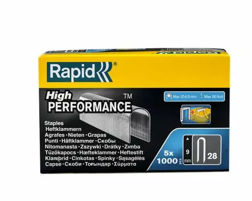 Staples, 5x1000pcs, galvanized, 9x4.5mm 28/9, rapid - Niitit ja sinkilät - 503-11890131RAPID - 1