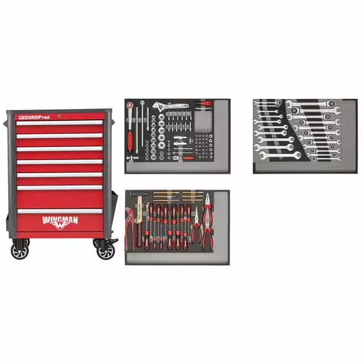 Tool set in t.trolley wingman red 129pcs r22071004, gedore red - Työkaluvaunut työkaluilla - 503-3301694GEDRED - 1