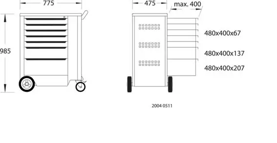 Tool trolley 2004 0511 e 7 drawers 985x775x475, gedore - Työkaluvaunut ilman työkaluja - 503-2827360GED - 1