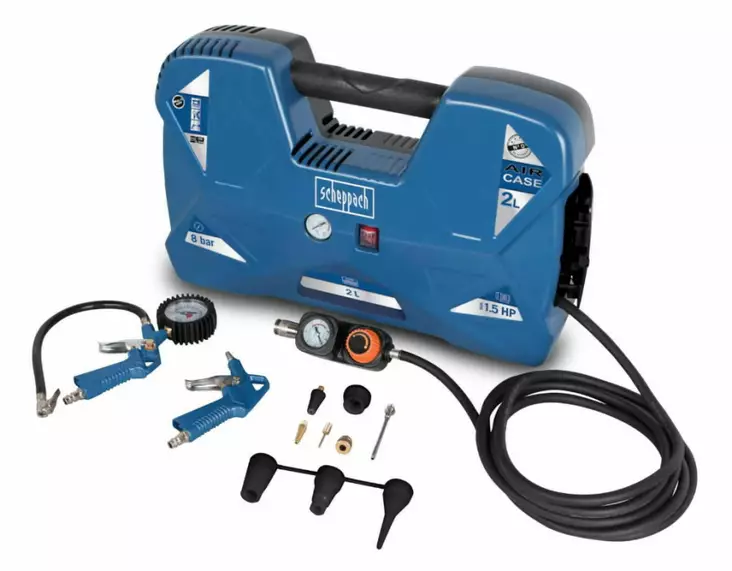 Kompressori aircase, 2 l säiliö + tarvikkeet öljytön, scheppach - Mäntäkompressorit - 503-5906118901SCHE - 1