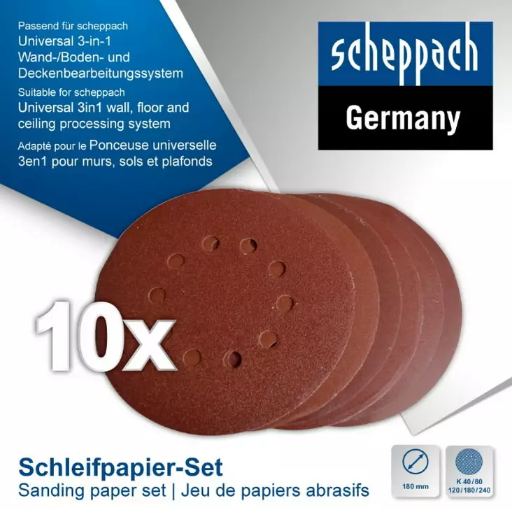 Tarrahiomalaikkapakkaus cg ø180mm p40/80/120/180/240, scheppach - Hiomapyöröt ja -kolmiot - 503-7903800710SCHE - 1