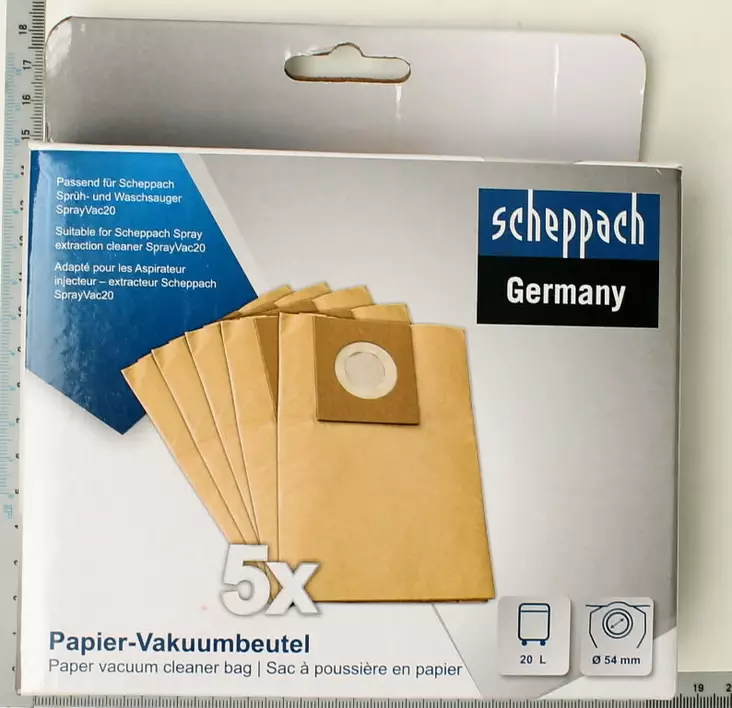 Tolmupussit tekstiilipesurille sprayvac20, 5 kpl, paperi, scheppach - Pölypussit ja suodattimet - 503-7905701702SCHE - 1