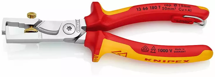 Insulation stripper strix up to 10mm2 with cutter - vde t, knipex - VDE-jännitesuojatut työkalut - 503-1366180TKNI - 1
